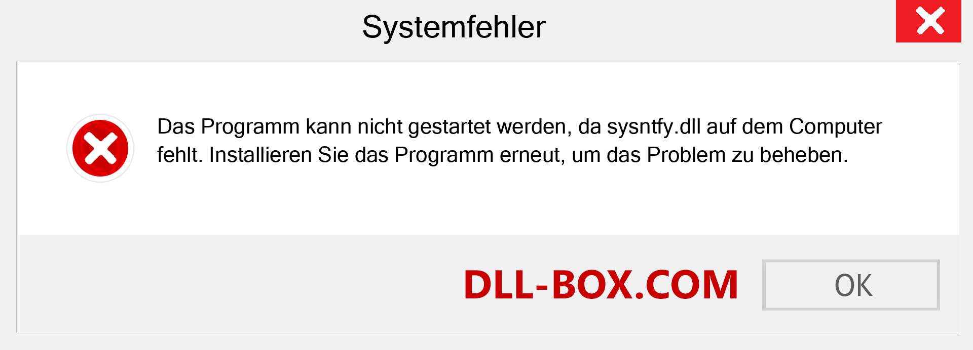 sysntfy.dll-Datei fehlt?. Download für Windows 7, 8, 10 - Fix sysntfy dll Missing Error unter Windows, Fotos, Bildern