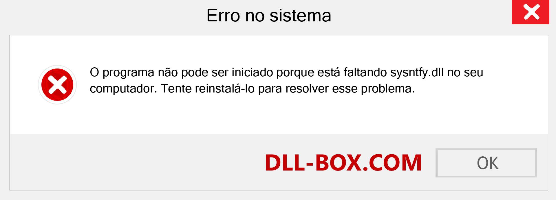 Arquivo sysntfy.dll ausente ?. Download para Windows 7, 8, 10 - Correção de erro ausente sysntfy dll no Windows, fotos, imagens